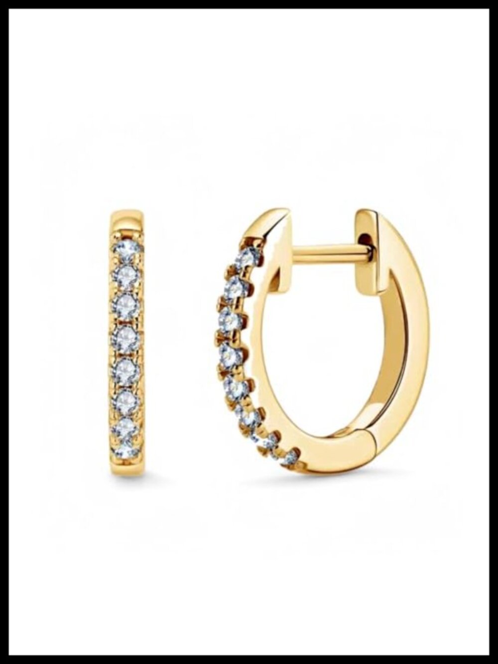 14k Gold Plated Huggie Hoop Earrings Cubic Zirconia 8mm 10mm 12mm